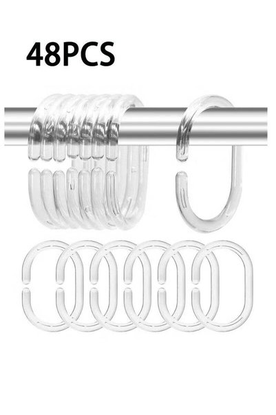 Generic 48 Pack Shower Curtain Ring Sliding Shower Curtain Ring Clamp Clear P...