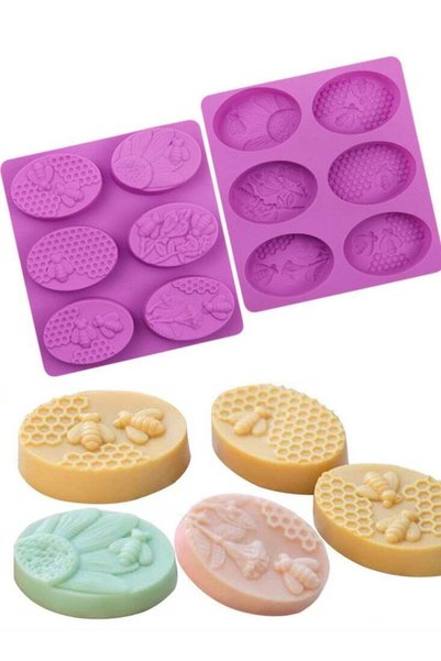 Generic 6 Cavities Silicone Soap Mold Oval Bee Shaped Homemade Soap Making Mo...