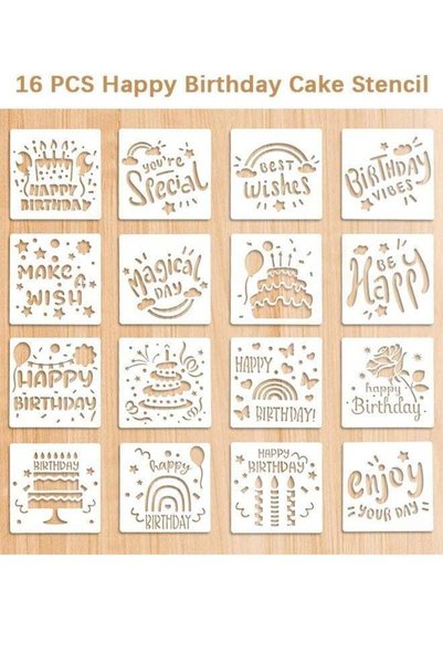 Generic 16 PCS Happy Birthday Cake Stencil - 5.9 x 5.9 inches Cookie Template...