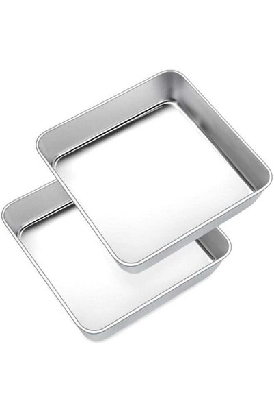 Generic 2 Pack 8 Inch Square Baking Tin 21cm, Stainless Steel Cake Roasting P...