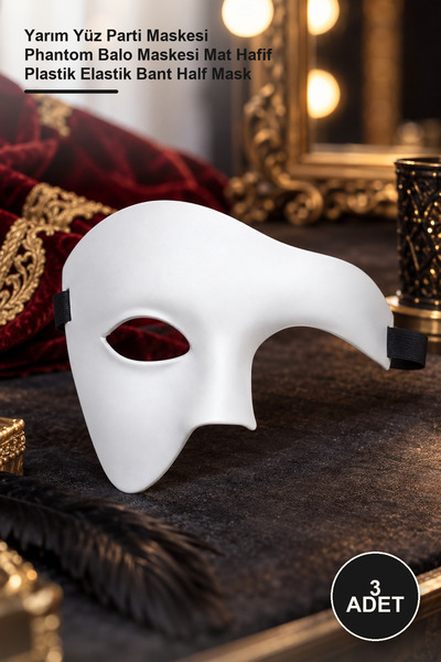 Yenilig 3 Pcs White Half Men's Mask – Half Face Party Mask Phantom Prom Mask ...