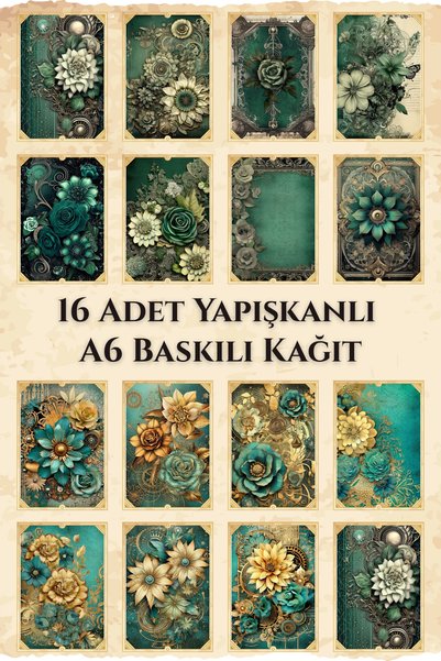 Kolbi Craft 16 Adet Eskitme Vintage Zümrüt Yeşil Temalı Yapışkanlı Scrapbook ...
