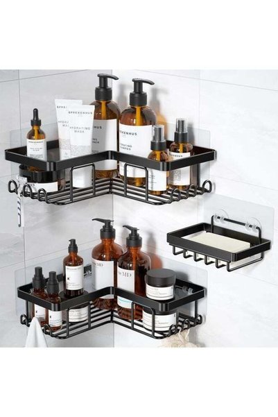 Generic Stainless Steel Corner Shower Caddy Wall Mounted Black 3-Pack