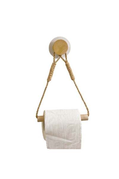 Generic Wood & Rope Wall Toilet Paper Holder, Rustic Tissue Rolls Paper Holde...