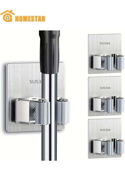 Generic Broom Holder Pack of 4, Wall Mounted 304 Stainless Steel Anti-Rust an...