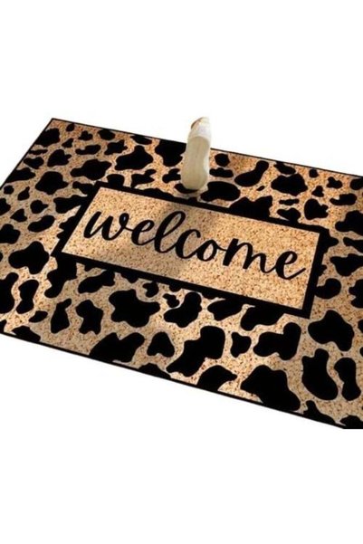 Generic Leopard Print Welcome Mat, Brown and Gold Diamond Velvet, Non-Slip Wa...