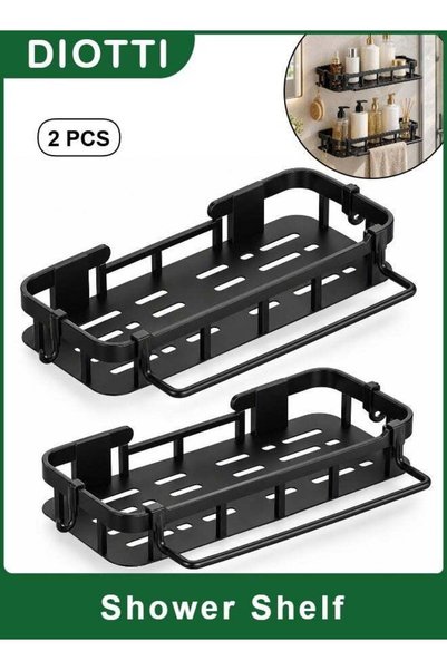 Generic 2 Pack Shower Shelf, Black Wall Mounted Bathroom Storage Shelf with H...