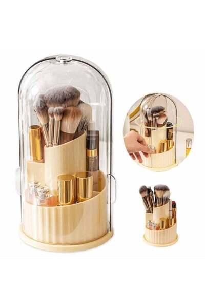Generic Makeup Brush Holder with Lid, Rotating Cosmetic Tools Storage Organiz...