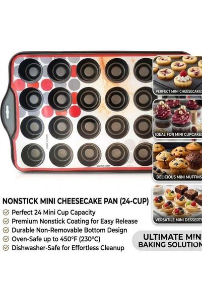 Generic Nonstick Mini Cheesecake Pan – 24-Cup Black, Non-Removable Bottoms, O...