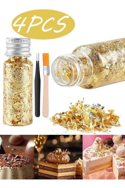 Generic 4 Pcs Edible Gold Leaf Sheets with Brush and Tweezers Food Grade Gold...
