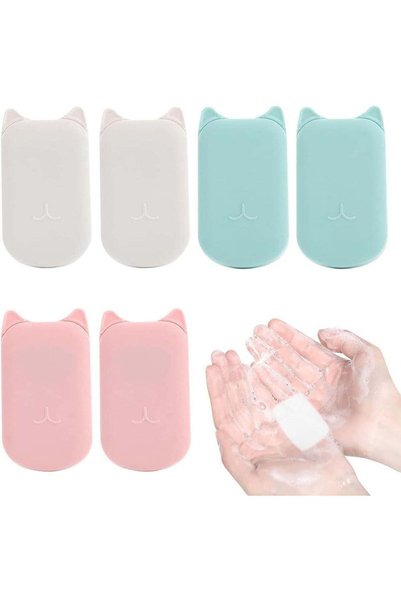 Generic 6 Pcs Cat Ear Shaped Soap Paper with Box, Portable Mini Scented Hand ...