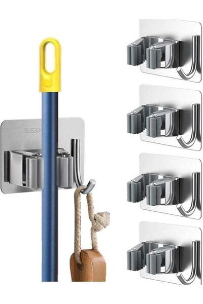 Generic 4 PCS Mop Broom Holder Wall Mount - Mop Holder Self Adhesive No Drill...