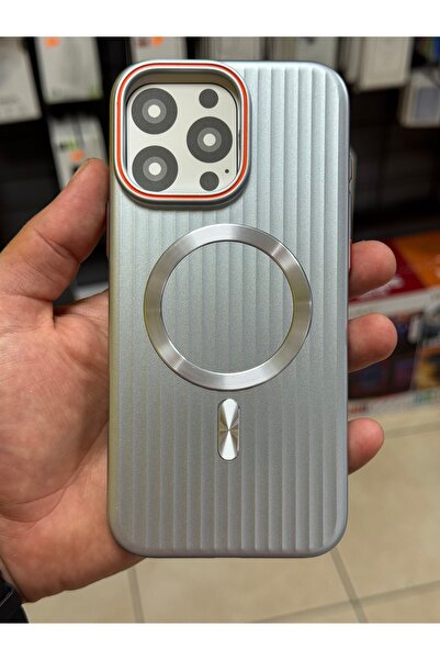 iPhone 16 Pro Max Uyumlu MagSafe Mıknatıslı Çizgili Silikon Telefon Kılıfı