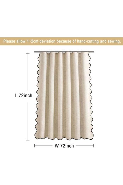 Generic Linen Shower Curtain Beige Cute Black Scalloped Boho Modern Shower Cu...