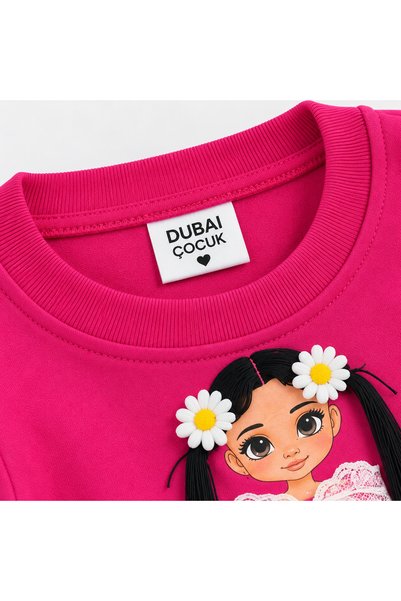 DUBAİ ÇOCUK Girl's Baby Figure 2-Piece Sweatshirt and Wide-Leg Pants Set, Ages 3-8