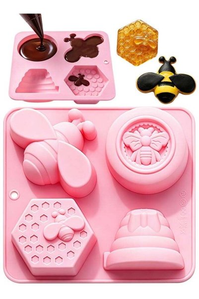 Generic Pink 4 Cavity Honeycomb Bee Silicone Mold For Soap Bath Bomb Chocolat...