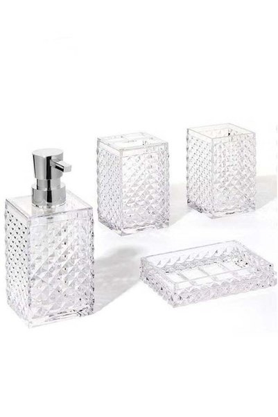 Generic Bathroom Accessories Set, 4Pcs Square Plastic Diamond Bathroom Sets w...