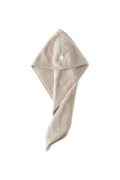 Generic Fleece Absorbent Cap Hair Towel Beige 45x60cm