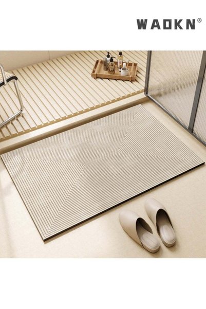 Generic Bathroom Mats Absorbent Bath Mat ,Japanese Style Geometric Curved Dia...