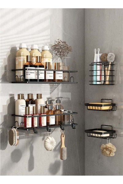 Generic 5PCS Shower Caddy with Soap Holder and Toothbrush Holder and 4 Hooks ...
