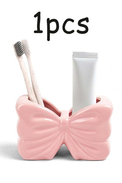 Generic 2-Slot Bow Shape Toothbrush Toothpaste Holder Pink Cute Bathroom Coun...