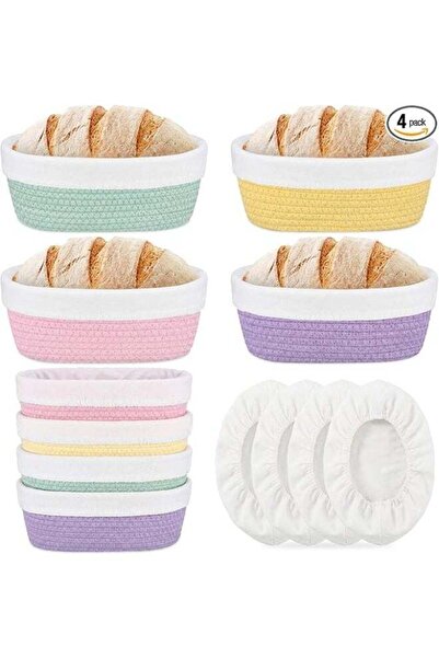 Generic 4 Pcs 10 Inch Bread Proofing Basket Set Cotton Rope Oval Banneton Bas...