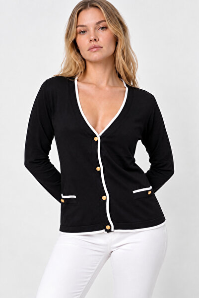 EtkiModa Women's V-Neck Mercerized Knitwear Cardigan