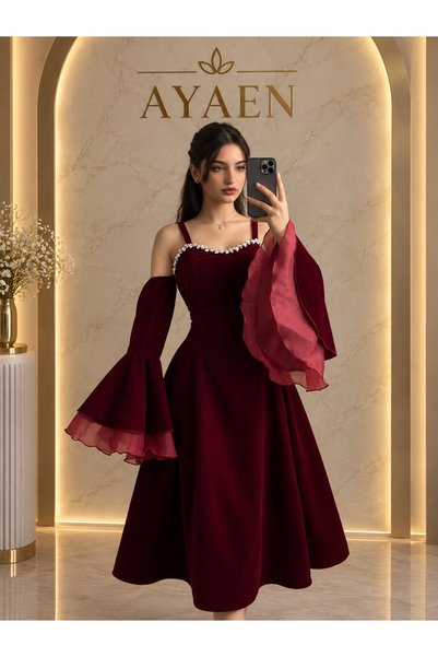 Ayaen فستان نسائي أنيق بتصميم فاخر وأكمام واسعة –