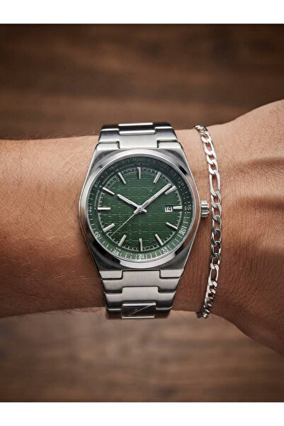 Feronnucci Men's Wristwatch with Calendar Bracelet Gift Green Dial Steel Band...