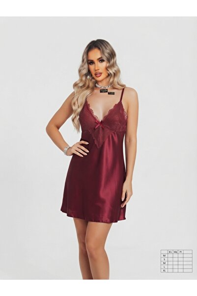 Saten Kırmızı Gecelik