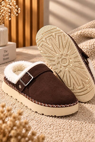 erfleks Women's Fur Suede Buckle Comfortable Stylish Daily Slippers