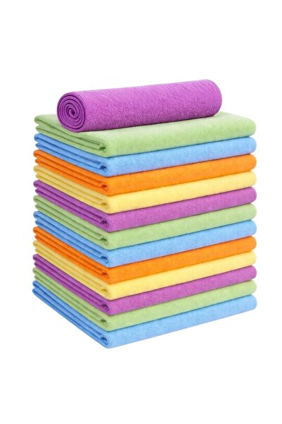 verk group Set de 12 lavete din microfibră, absorbante și moi, pentru curățare, 30 × 30 cm, multicolore