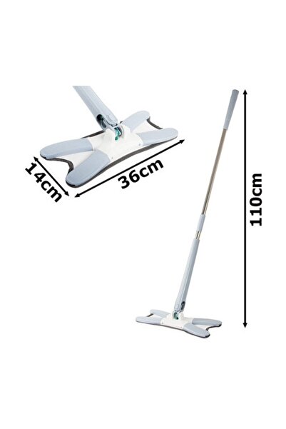 OEM Mop plat cu sistem de stoarcere prin răsucire, lavetă din microfibră, design ergonomic pliabil, alb/gri, 36x14 cm