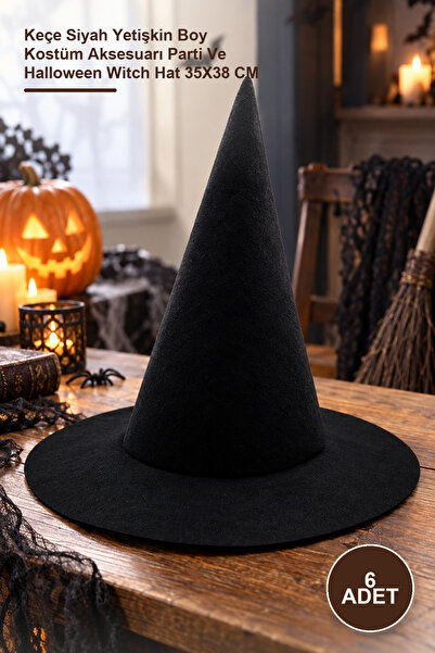 Yenilig 6 witch hats - felt black adult size costume accessory party and hall...