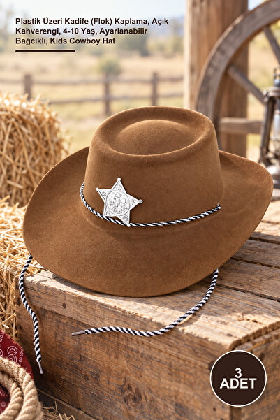 Yenilig 3-piece kids cowboy hat set – flocked velvet (velvet-like) finish on ...