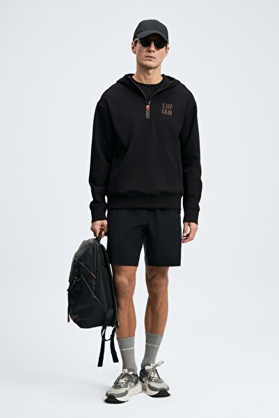 Lufian 112030216 Grayson Yarım Fermuarlı Kapüşonlu Erkek Sweatshirt SİYAH
