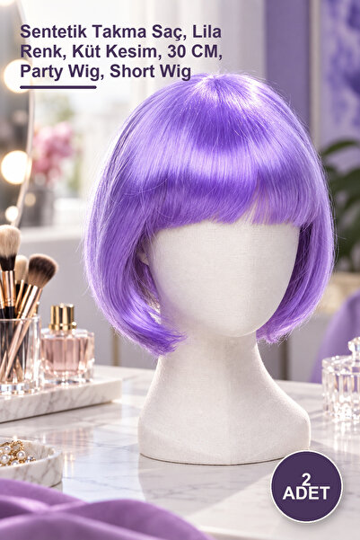 Yenilig 2 pieces of short party wigs – synthetic hairpiece, lilac color, shor...
