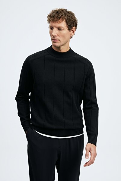 Lufian 112090195 Grand Yün Karışımlı Kazak Erkek Sweatshirt SİYAH