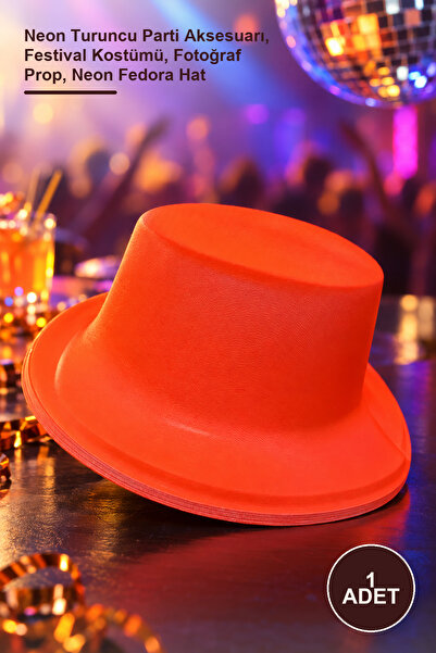 Yenilig 1 Πλαστικό Fedora Hat - Αξεσουάρ πάρτι πορτοκαλί νέον, αξεσουάρ φεστι...