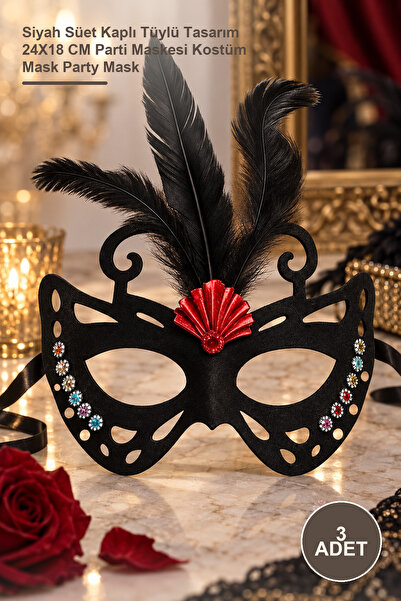 Yenilig 3 Pieces Butterfly Ball Mask – Black Suede Covered Feathered Design 2...