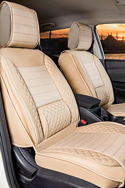 barototuning Skoda Octavia UYUMLU LÜX DERİ OTO KOLTUK KILIFI BEJ PLUS 5Lİ TAKIM