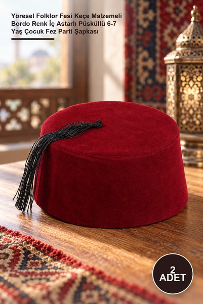 Yenilig 2 pieces ottoman fez - regional folklore fez with felt material, burg...