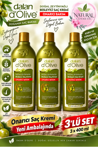 Dalan D'Olive Hair Conditioner Olive Oil Repairing Care 400 ml Set of 3 (in N...