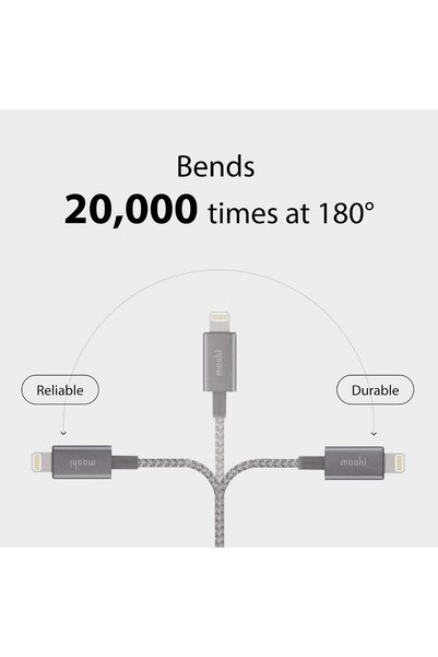 Moshi Integra USB-A Charge/Sync to Lightning Cable 0.8 ft (0.25 m), 2.4A Fast-Charging, Compatible with Lightning Connector, for iOS Devices, MFI Certified
