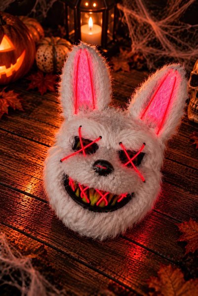 Patladı Gitti Kırmızı Neon Işıklı Korkunç Tavşan Maskesi – Cadılar Bayramı Halloween Kostüm Maskesi