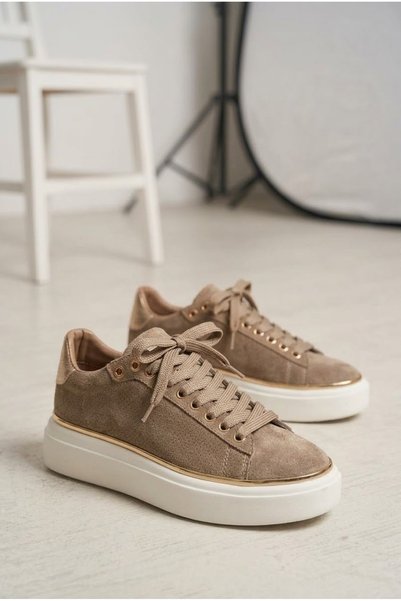 LABRONA Women's High-Sole Suede Leather Lace-Up Orthopedic Sole Walking Shoes Sneakers