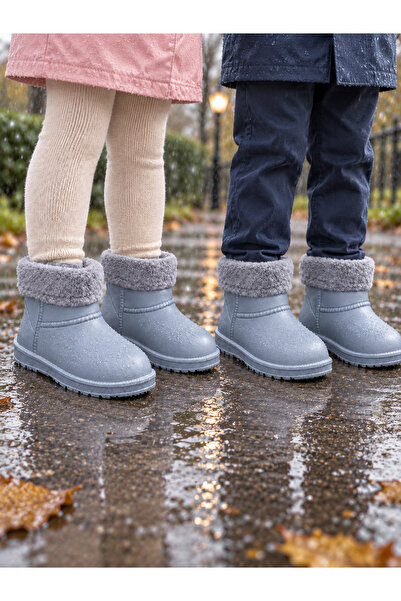 AkınalBella çocuk kız-erkek unisex suya dayanıklı kaymaz taban içi kürklü sıc...