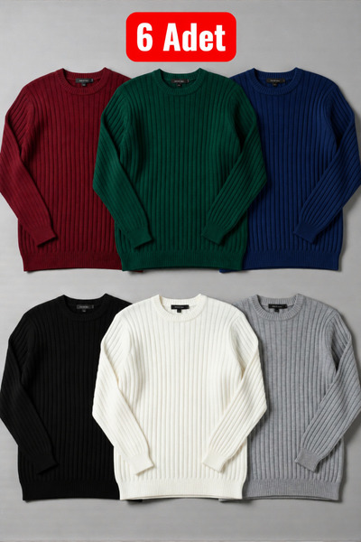 legends butik 6 Pieces Men's Crew Neck Thick Winter Knitwear Sweater Set