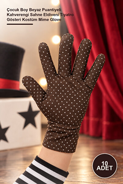Yenilig 10 Pieces of Pantomime Gloves – Children's Size White Polka Dot Brown...