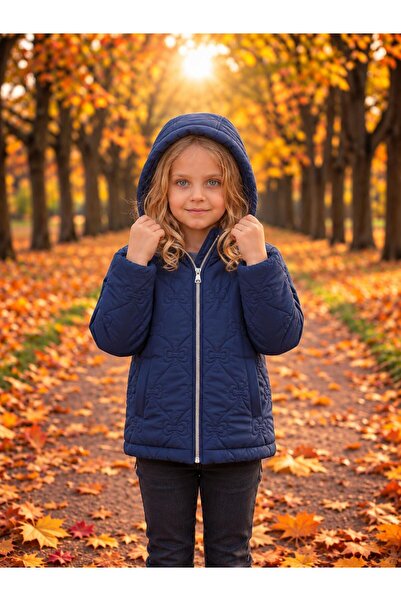 Merdia Kids Bow Patterned Water and Wind Resistant Girls' Coat